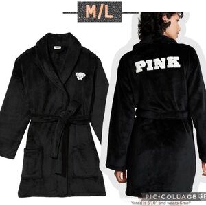 Vs pink fluffy robe pure black dog embroidered logo
 size medium large